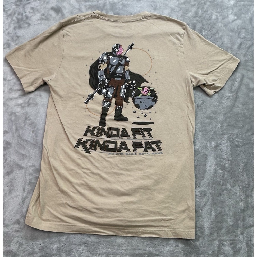 Kinda Fit Kinda Fat T-Shirt Mens Med Mandalorian Grogu Graphic Gym Work Out Fit